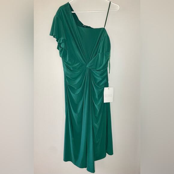 NWT New Mac Duggal One-Shoulder Asymmetric Cocktail Dress in Emerald Size 14 - Picture 5 of 12